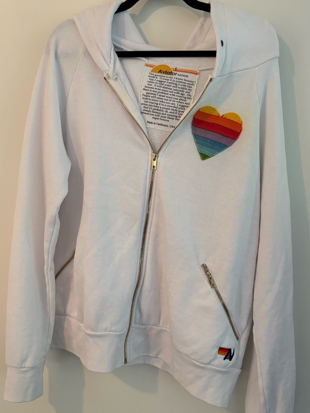 AVIATOR NATION, SWEATSHIRT, ZIP UP POCKETS, AND HOOD SIZE LARGE